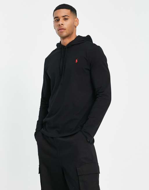 Polo Ralph Lauren icon logo hooded long sleeve top in black ASOS