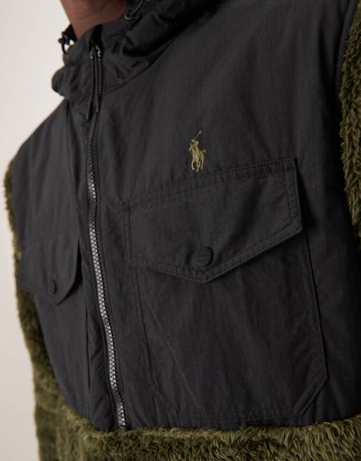 Polo Ralph Lauren icon logo hybrid borg sherpa quarter zip pullover in green, 5 of 5