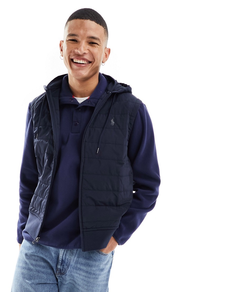 Polo Ralph Lauren icon logo hybrid quilted hooded vest in navy