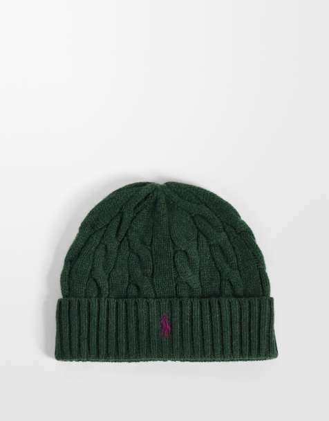 Polo Ralph Lauren icon logo kabelgebreide beanie in donkergroen - view 1