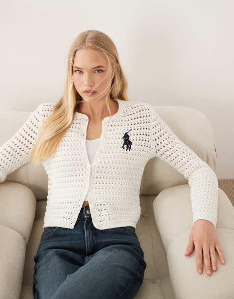 Polo Ralph Lauren icon logo knit cardigan in white - view 1