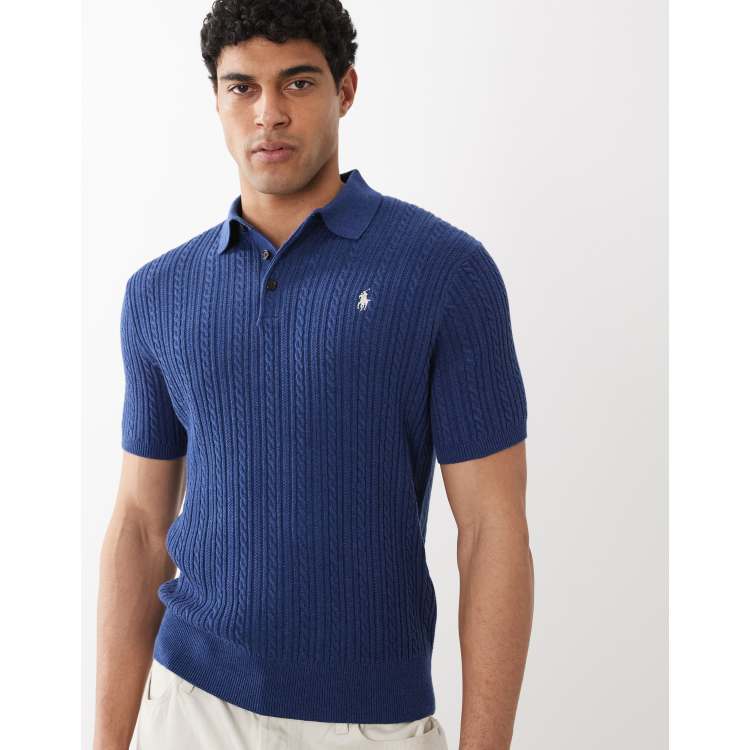 Polo Ralph Lauren icon logo knitted cotton polo shirt in navy | ASOS