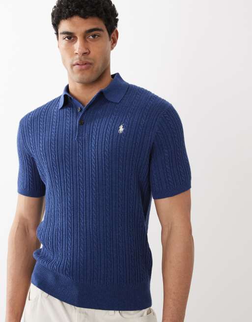 Polo Ralph Lauren icon logo knitted cotton polo shirt in navy | ASOS