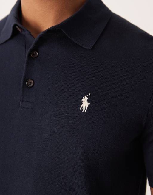 Polo Ralph Lauren icon logo knitted polo in navy, 5 of 5