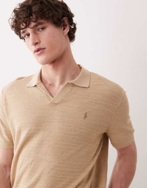 Polo Ralph Lauren icon logo knitted polo in tan, 3 of 5