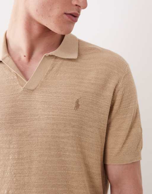 Polo Ralph Lauren icon logo knitted polo in tan, 5 of 5