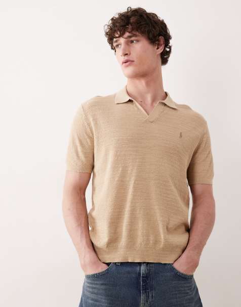 Polo Ralph Lauren icon logo knitted polo shirt in tan - view 1