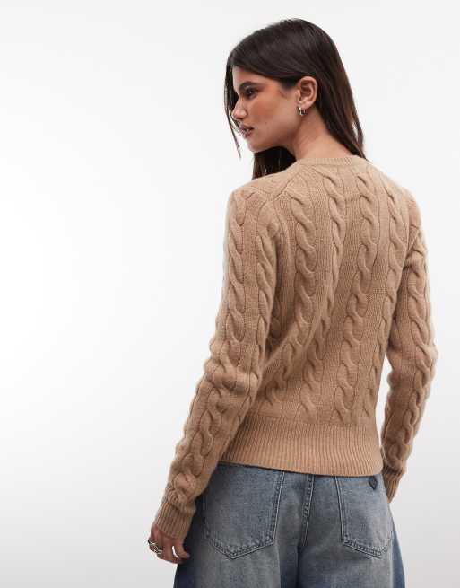 Polo Ralph Lauren icon logo kofta i kabelstickning i ullmix i camel tan, 4 av 4