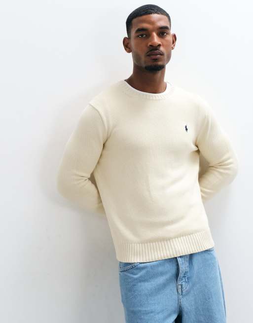 Polo Ralph Lauren icon logo kraftig stickad tröja i cream, 4 av 5