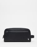 [Polo Ralph Lauren] Polo Ralph Lauren icon logo leather wash bag in black/silver One Size Black/silver
