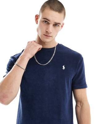 All saints bramford ls polo кофта поло оригинал s-м сост icon logo lightweight cotton terry t-shirt in navy