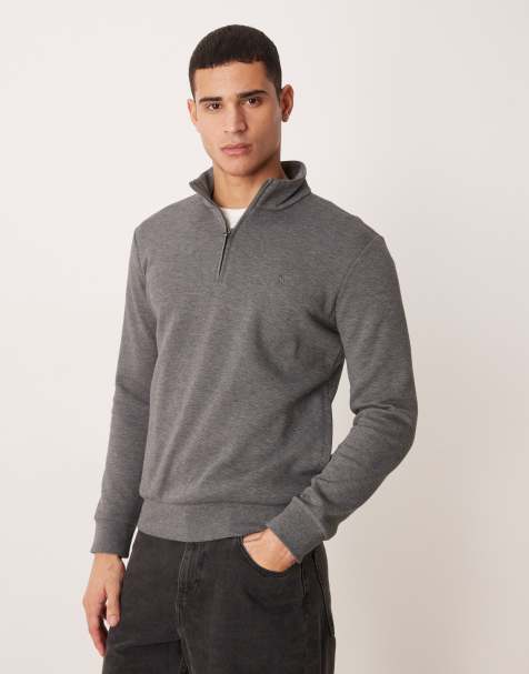 Polo Ralph Lauren icon logo lightweight double knit tech half zip sweatshirt in grey marl
