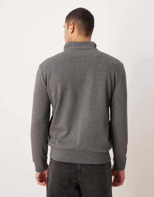 Polo Ralph Lauren icon logo lightweight double knit tech half zip sweatshirt in grey marl, 3 of 5
