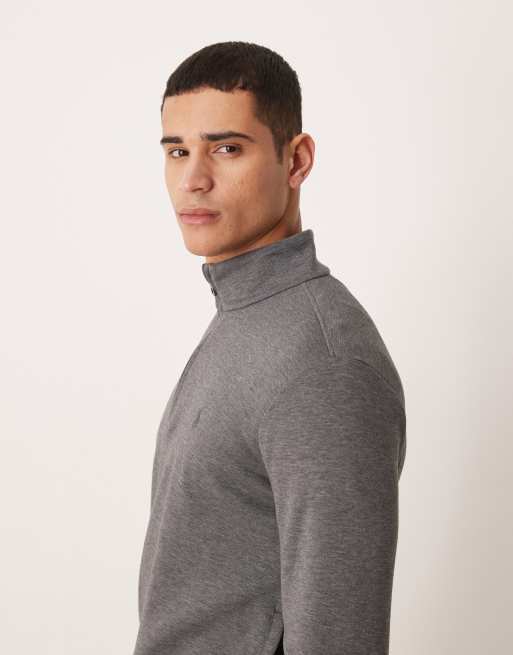 Polo Ralph Lauren icon logo lightweight double knit tech half zip sweatshirt in grey marl, 4 of 5