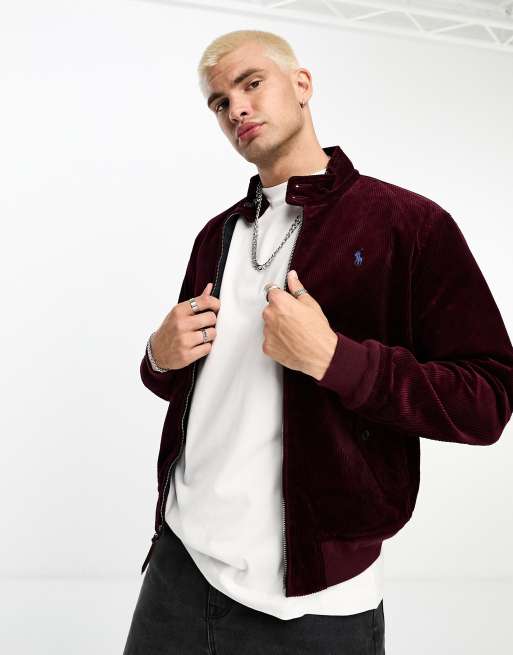 Polo Ralph Lauren icon logo lined cord harrington jacket in burgundy