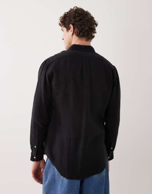 Polo Ralph Lauren icon logo linen shirt in black, 3 of 5