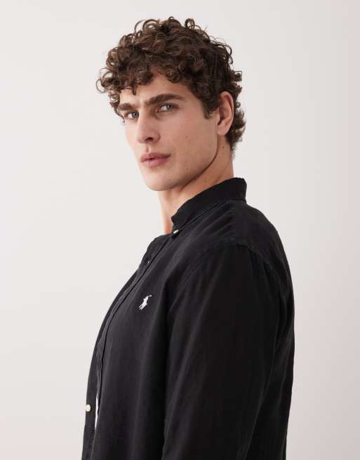 Polo Ralph Lauren icon logo linen shirt in black, 4 of 5