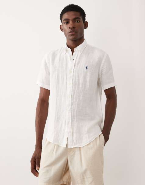Polo Ralph Lauren icon logo linen short sleeve shirt in white - view 1
