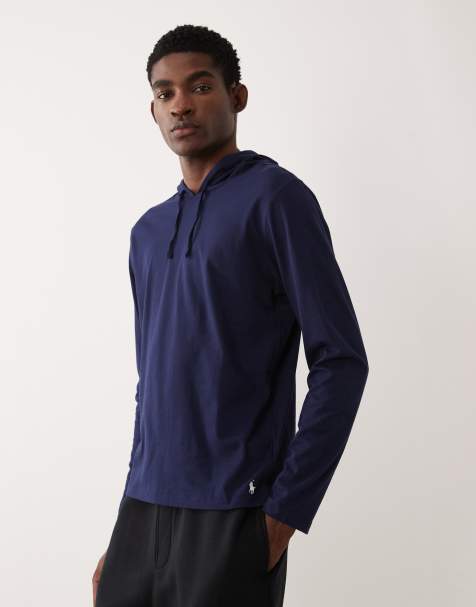 Polo Ralph Lauren icon logo liquid cotton lounge hooded top in navy (part of a set) - view 1