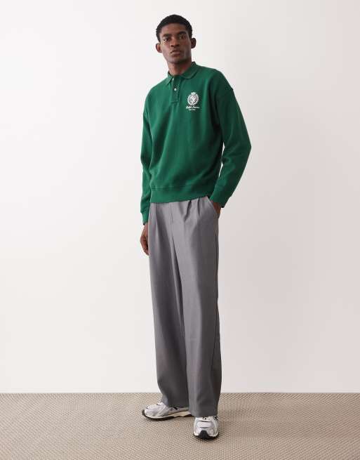 Polo Ralph Lauren icon logo long sleeve collared sweatshirt in green, 2 of 5