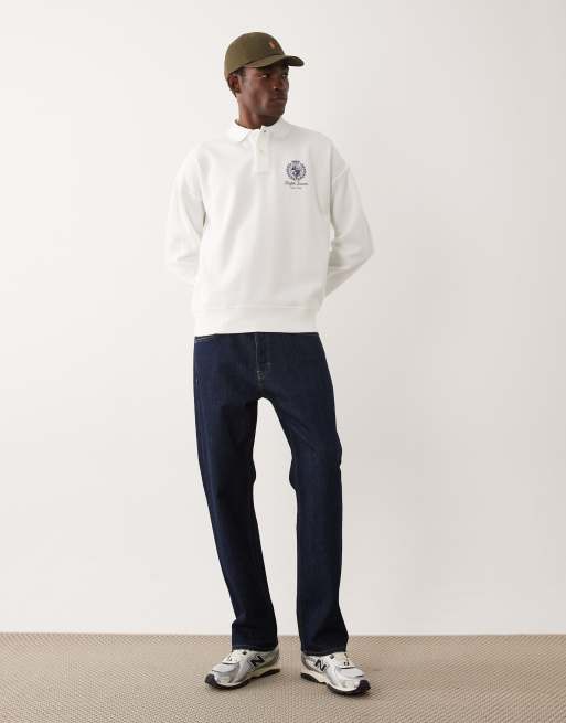 Polo Ralph Lauren icon logo long sleeve collared sweatshirt in white, 2 of 5