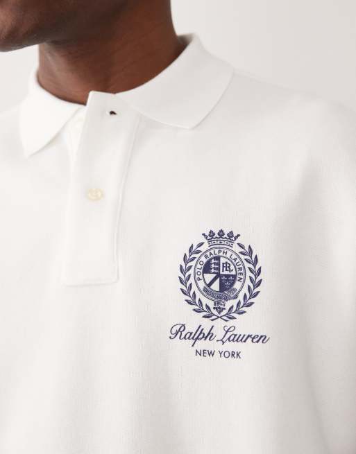 Polo Ralph Lauren icon logo long sleeve collared sweatshirt in white, 4 of 5