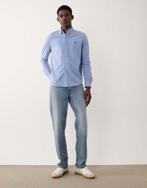 Polo Ralph Lauren icon logo long sleeve cotton shirt in blue, 2 of 5