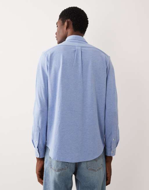Polo Ralph Lauren icon logo long sleeve cotton shirt in blue, 3 of 5