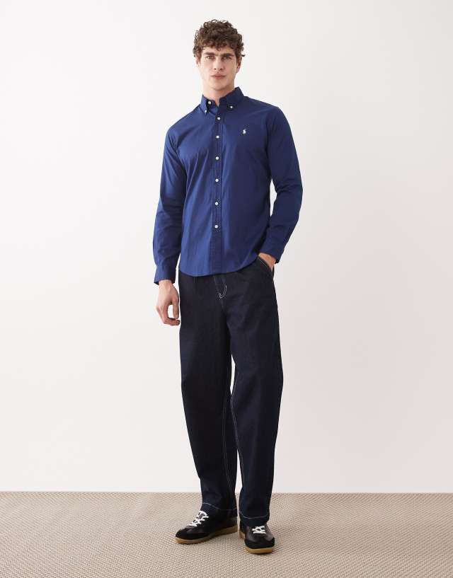 Polo Ralph Lauren icon logo long sleeve cotton twill shirt in navy