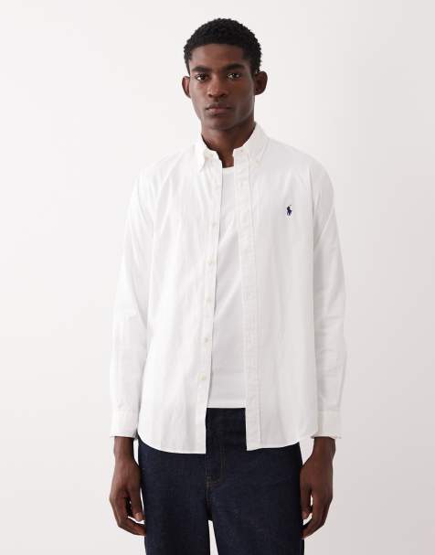 Polo Ralph Lauren icon logo long sleeve cotton twill shirt in white