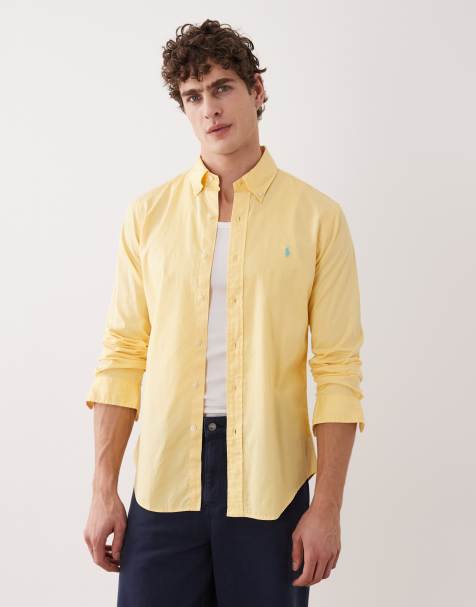 Polo Ralph Lauren icon logo long sleeve cotton twill shirt in yellow - view 1