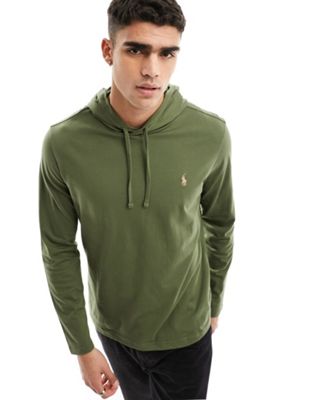 Polo Ralph Lauren icon logo long sleeve hooded top in sage green