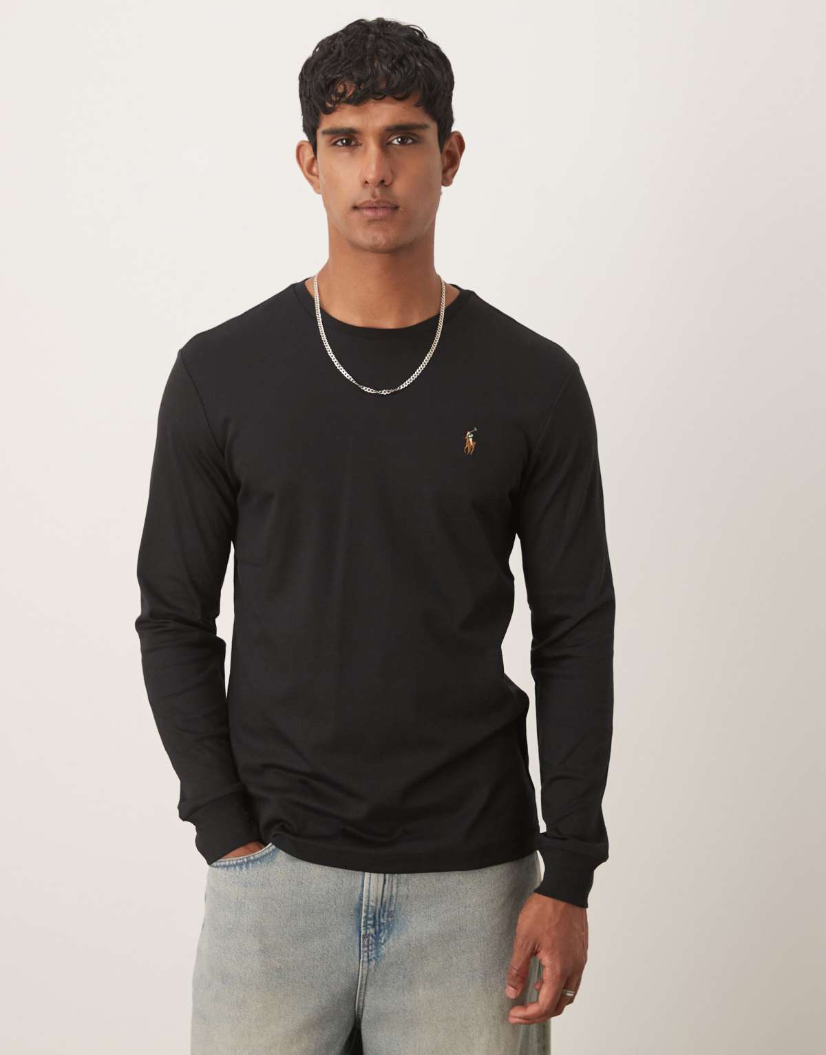 Polo Ralph Lauren icon logo long sleeve pima cotton t-shirt custom fit in black