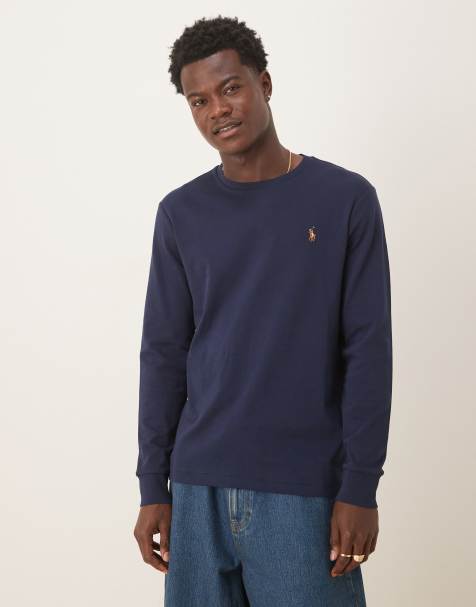 Polo Ralph Lauren icon logo long sleeve pima cotton t-shirt custom fit in navy - view 1