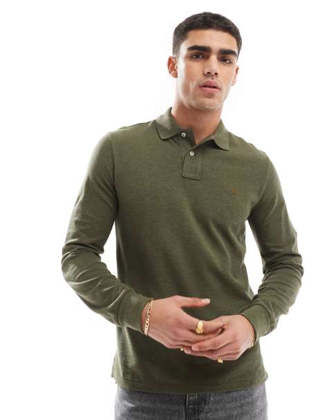 Polo Ralph Lauren icon logo long sleeve pique polo in dark green marl - view 1