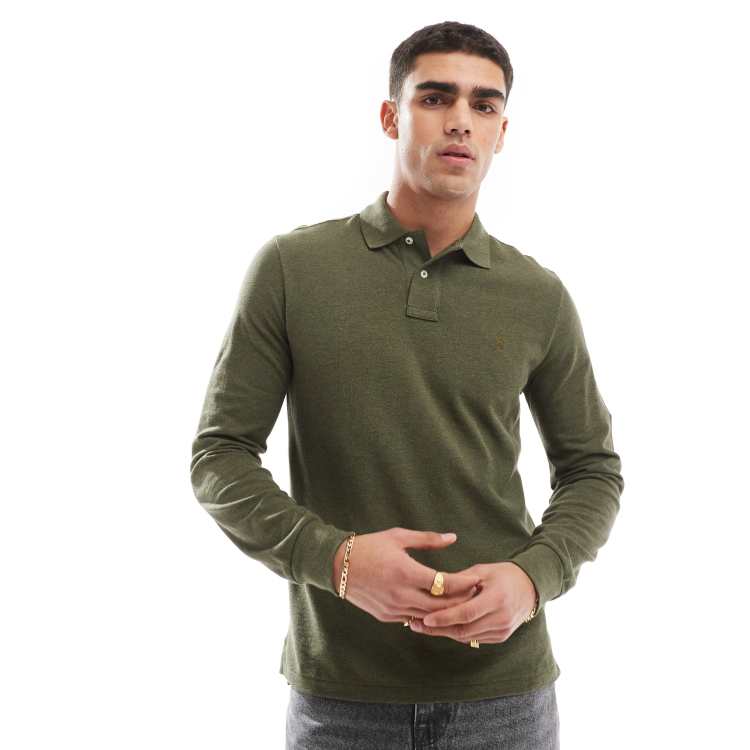 Pique Polo Olive Green Long Sleeve Polo Shirt Polo Ralph Lauren