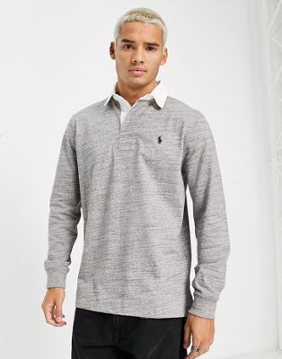 Polo Ralph Lauren icon logo long sleeve rugby polo classic fit in dark grey marl