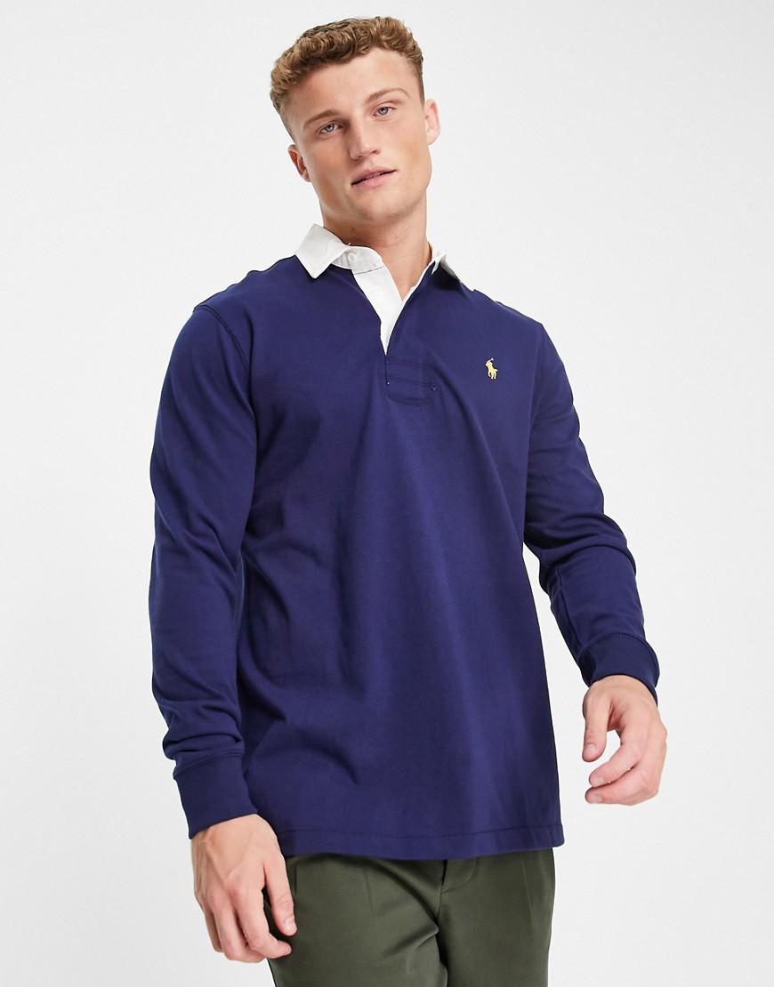 Polo Ralph Lauren Icon Logo Long Sleeve Rugby Polo Classic Fit In Navy ...