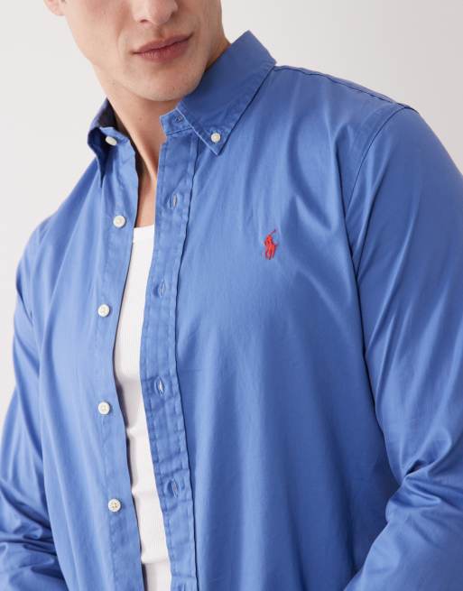 Polo Ralph Lauren icon logo  long sleeve shirt in blue, 5 of 5