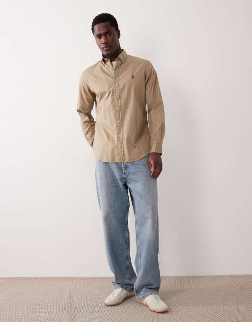 Polo Ralph Lauren icon logo long sleeve shirt in brown, 2 of 5