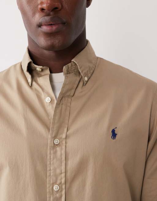 Polo Ralph Lauren icon logo long sleeve shirt in brown, 5 of 5