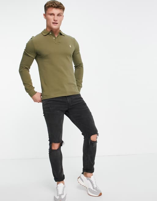 Green Long Sleeve Pique Polo #8748