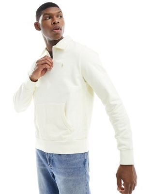 Polo Ralph Lauren icon logo loopback terry half zip sweatshirt in cream-White