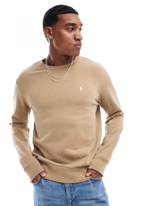 Polo Ralph Lauren icon logo loopback terry sweatshirt in khaki tan