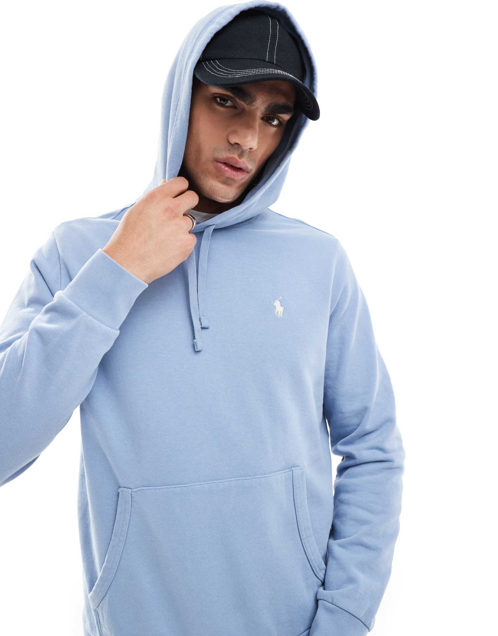 Махровая толстовка Polo Ralph Lauren icon с логотипом и петлей на спине светло-голубого цвета 15090₽
