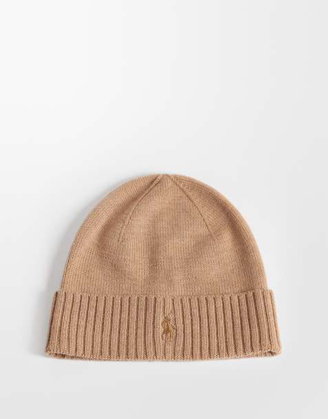 Polo Ralph Lauren icon logo merino wool knit beanie in camel tan - view 1