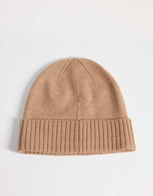 Polo Ralph Lauren icon logo merino wool knit beanie in camel tan, 2 of 3