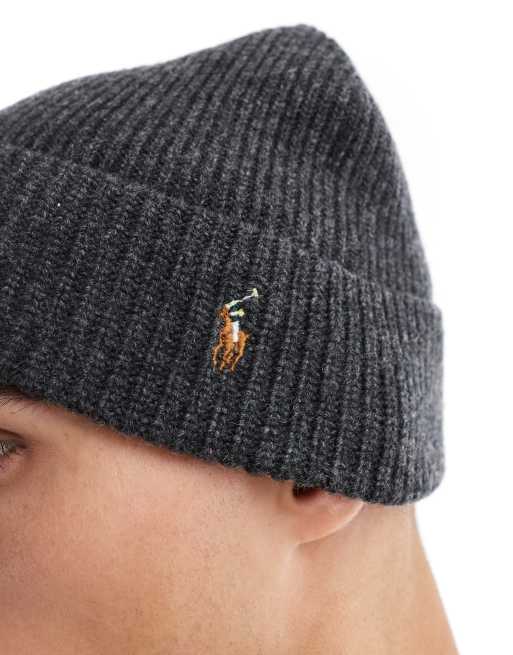 Polo Ralph Lauren icon logo merino wool knit beanie in grey