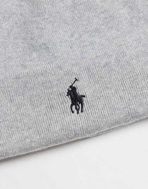 Polo Ralph Lauren icon logo merino wool knit beanie in grey, 2 of 3
