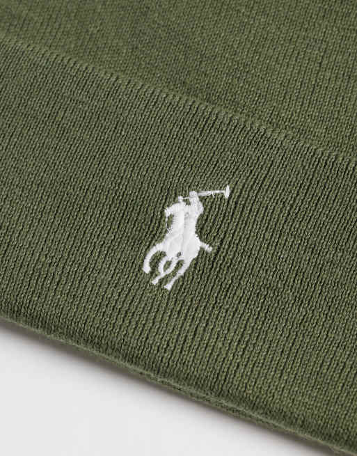 Polo Ralph Lauren icon logo merino wool knit beanie in khaki, 2 of 3
